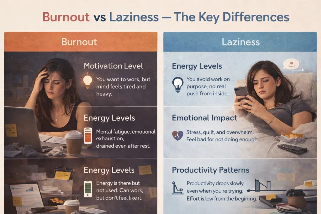 The key difference of burnout vs laziness