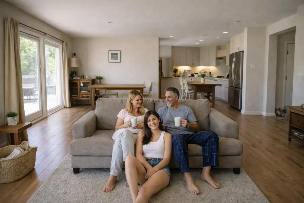 Family morning in a cozy living room